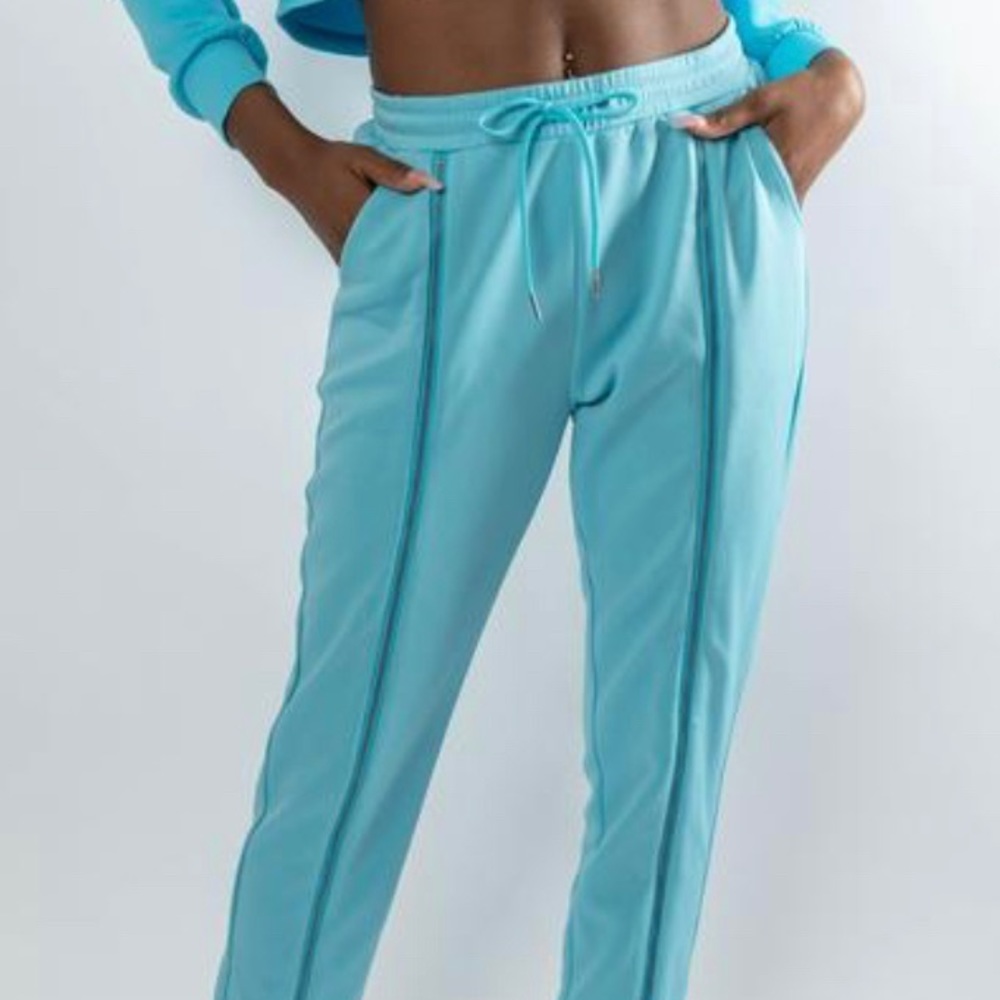 Waisted blue zipper track pants